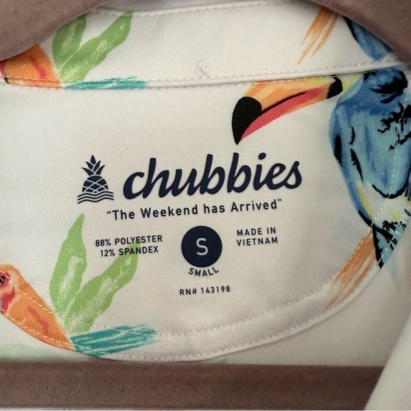 CHUBBIES The Dude Where's Macaw Performance Polo Small Bird White Stretch - Picture 3 of 5
